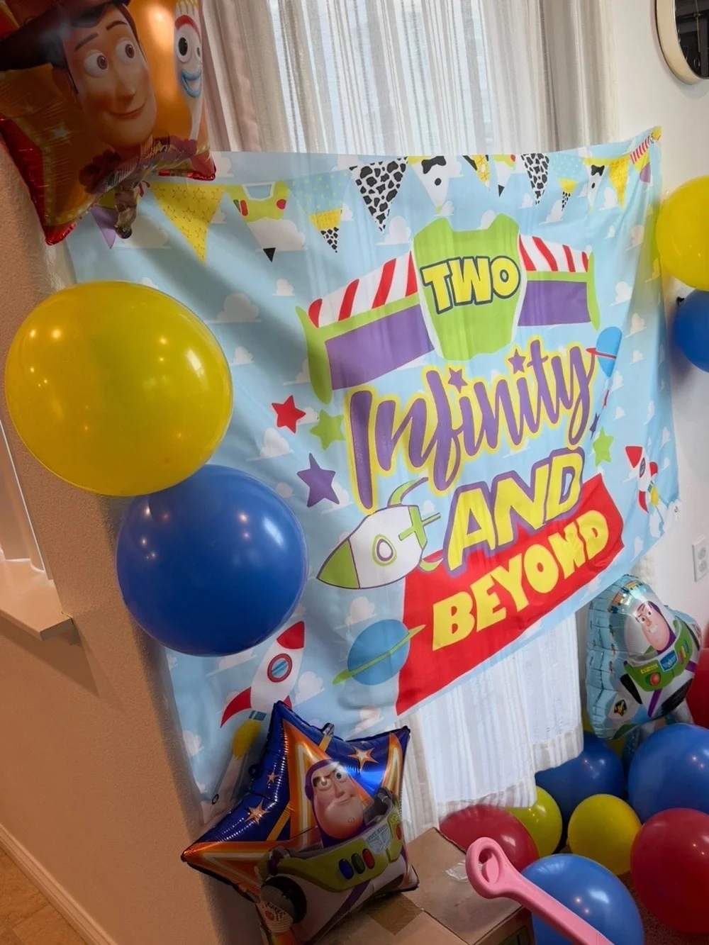 Two Infinity and Beyond Birthday Backdrop - Colorful Space Theme